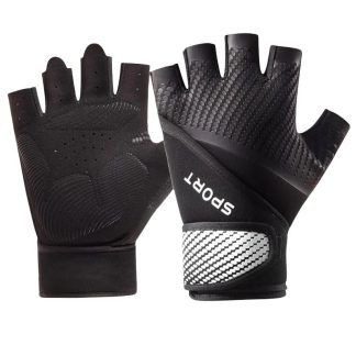 Men's Half-Finger Workout Gloves with Wrist Support | Non-Slip for Gym Weightlifting Cycling