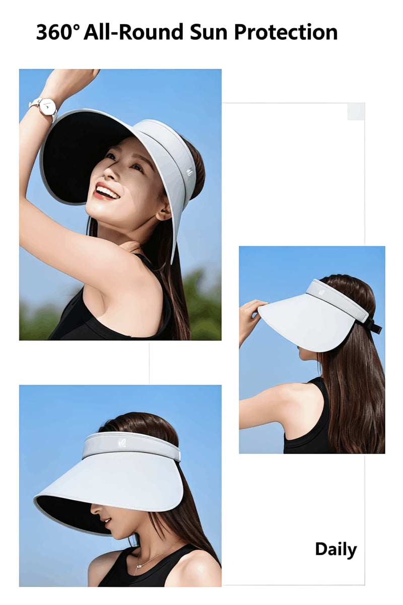 Grey wide brim sun visor sun hat for city shopping casual outfit match